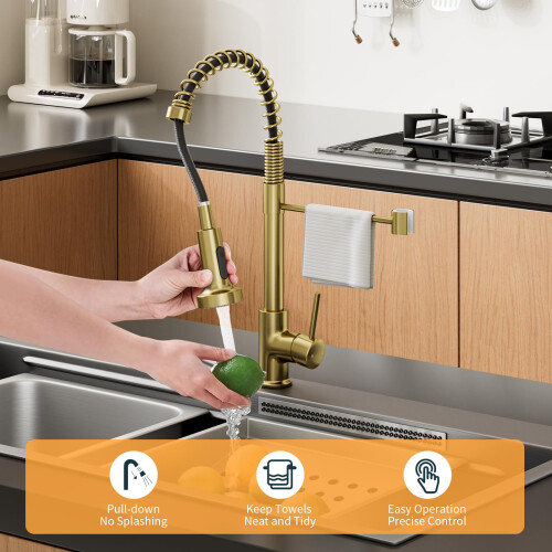 BESy Brushed Gold Kitchen Sink Tap, 2 Function Kitchen Sink Mixer Taps with Pull Out Spray 2