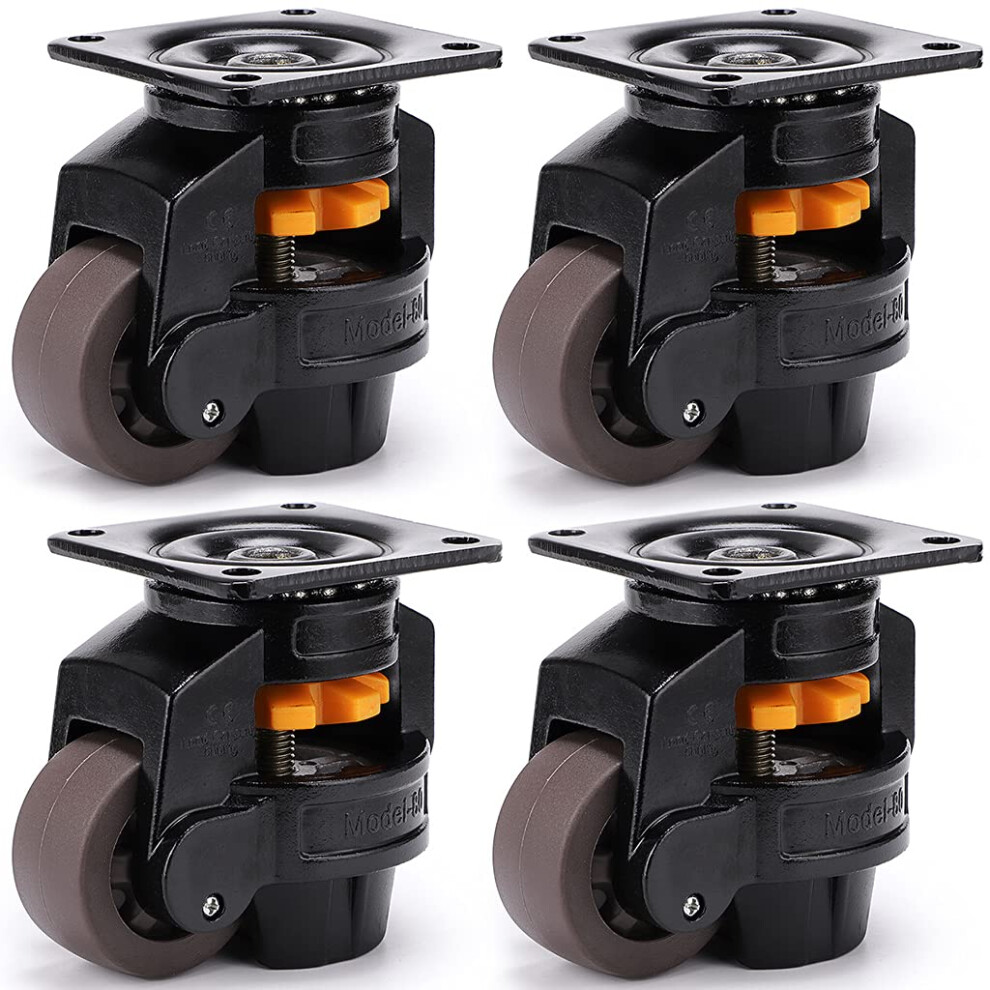 Skelang 4 Pcs Leveling Castor, 80F Workbench Castors Heavy Duty, Retractable Plate Casters With Nylon Wheels, Total Loading Capacity 2000Kg 5051227869234