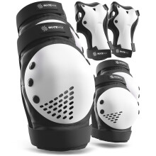 SKATEWIZ Skate Pads - Knee and Elbow Pads Adult - SMASH - Size L/XL Black White - Wrist Guards Skating - Skateboard, Roller Skate & Scooter