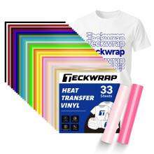 TECKWRAP Heat Transfer Vinyl 12" x 12" Sheets 33 Assorted Color HTV for DIY Clothing,Shirts,Logos,Hats,Fabric Iron on Vinyl Compatible with Heat