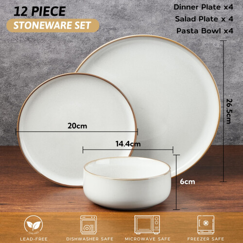 HaWare 12 Piece Dinner Set, Stoneware Dinnerware Set for 4, Reactive Glaze Dining Ware Include Plates and Bowls, Chip and Scratch Resistant 1