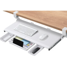 ETHU Under Desk Keyboard Tray with with Storage Drawers, 68x30cm Keyboard Drawer with C-Clamp