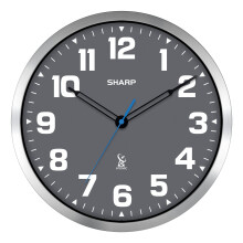 Sharp Atomic Analog Wall Clock - 12 inch Grey Face, Silver Brushed Finish - Sets Automatically- Battery Operated - Easy to Read - Easy to Use