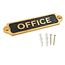 OFFICE Brass with Black Metal Door & Wall Sign Plaque | Professional Room Name Plate with Screws for Home,Clinic Shop Workspace | 21.5 x 4.5 cm