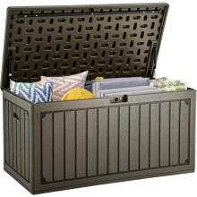 YITAHOME 303L Garden Outdoor Storage Box, HDPE Resin Deck Box with Lockable Lid & Side Handles, Waterproof Storage Bench for Patio Furniture
