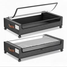 STOROX Under Bed Storage Box with Wheels, 2 Pack, Grey Fabric Rolling Storage with Clear Window, Zippered Underbed Storage for Clothes