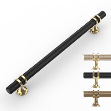 9BUILD 10 Pack Gold Black Cabinet Pulls - 160MM Hole Center Kitchen Cupboard Handles - Knurled Cabinet Handles - UK0049