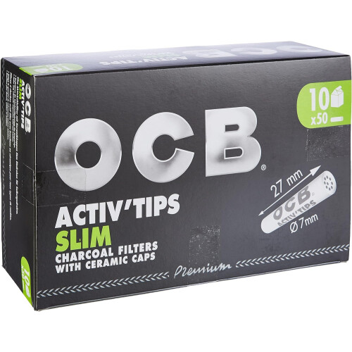 OCB Activ'Tips Slim Activated Carbon Filter with Ceramic Caps Pack of 500 Filter Tips