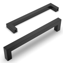 Amerdeco 30 Pack Matte Black Square Cabinet Pulls, 6.3 Inch (160mm) Hole Centers, Stainless Steel, Modern, Minimalist Style, Kitchen Cabinet Hardware