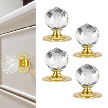 CoreFunc Crystal Ball Shape Dummy Door Knob Passage Hall Closet Door Knobs Interior Clear Crystal Self Adhesive Handles for Drawers Mirrors Cupboards