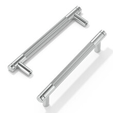 FURNIWARE 10 Pack Brushed Satin Nickel Knurled Cabinet Handles, 128mm(5 Inch) Hole Center, T-Shaped Silver Kitchen Cupboard Pulls for Drawer Dresser