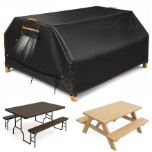 GARPROVM Picnic Table and Bench Cover 420D Heavy Duty Waterproof Outdoor Garden Furniture Protector 100x62x32 Inch with Vents Handles and Windproof