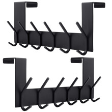 Dseap Over The Door Hook Hanger - 6 Hooks Over Door Coat Rack for Hanging Clothes Hat Towel, Black, 2 Packs