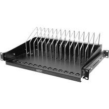 DIGITUS 19-inch shelf - 4.5 U - Extendable - Charging station - For 14 tablets, notebooks & smartphones - for 19" network & server cabinets - Black