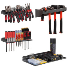 AHOWPD Metal Screwdriver Organizer, Plier Holder, Hammer Rack, 4-Pack Black Tool Rack, Wall Mount for Garage, Workshop, Workbench