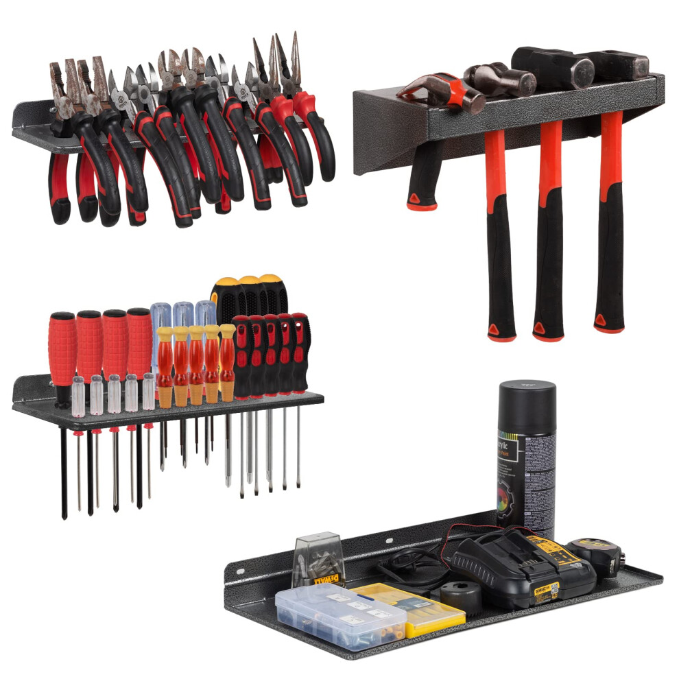 Ahowpd Metal Screwdriver Organizer, Plier Holder, Hammer Rack, 4-Pack Black Tool Rack, Wall Mount For Garage, Workshop, Workbench 5051227882523