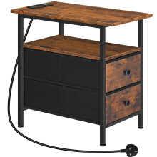 HOOBRO Narrow Bedside Table with Charging Station, with 2 Non-Woven Drawers, Slim Side Table with Power Outlets for Small Spaces, Living Room