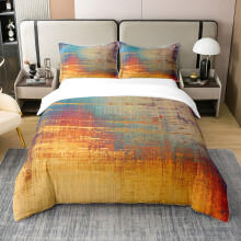 Vintage Abstract Bedding Set Double Size Boys Girls Blue Yellow Messy Rust Painting Duvet Cover Soft 100% Cotton Comforter Cover Set Grunge Art Bed