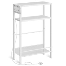 HOOBRO Slim Side Table with Charging Station, Narrow Bedside Table for Small Spaces, 3-Tier End Table with USB & Type-C Ports, White EWW102KBZ01