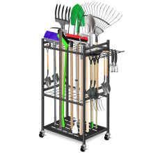 Mimoke Garden Tool Rack with Movable Hooks & Lockable Wheels - Easy Storage of Tool Accessories in Garden, Garage & More Thanks to 360 Swivel