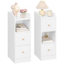 Hzuaneri Slim Bedside Tables Set of 2, Narrow Side Table with 2 Drawers, Bedside Cabinet with Open Compartment