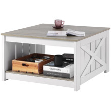 VEVOR 31.5" Farmhouse Coffee Table, Square Coffee Table with Open Storage Compartment, Wooden Rustic Cocktail for Living Room, Bedroom, Apartment