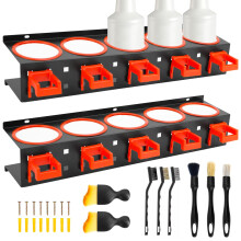 2-Pack Wall Mounted Spray Bottle Holder with Hooks, Hanging Car Beauty Cleaning Accessory Display, Spray Bottle Holder Wall Mount with 8 Brushes Set
