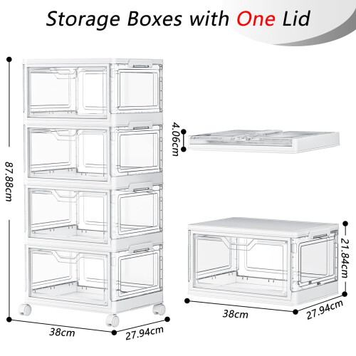 TidyTrove Storage Boxes with Lid - 23L*4 Plastic Storage Box with Front Door, 4 Tier Stackable Boxes, Plastic Drawers 1