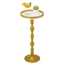 ZEXVIDA Gold Round Drinks Table,Metal Martini Side Table with White Tray Top & Pedestal Base,Small Art Deco End Table for Living Room