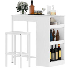 DWVO Breakfast Bar Table and Stools Set, Kitchen Breakfast Bar Table Set Storage Shelf for Kitchen Dining Room Pub Industrial Steel Frame White
