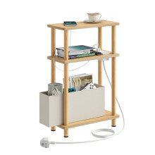 APICIZON Narrow Side Table, 3 Tier Bed Side Table, Slim End Table with Charging Station, for Living Room, Bedroom