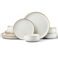 HaWare 12 Piece Dinner Set, Stoneware Dinnerware Set for 4, Reactive Glaze Dining Ware Include Plates and Bowls, Chip and Scratch Resistant