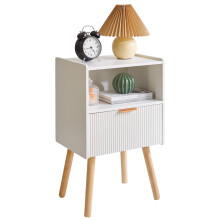 Aibiju Modern Nightstand, Bedside Tables with Drawer, 2-Tier Night Table, Mid Century Nightstands with Open Storage Shelf