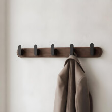 Jugen Coat Hooks Wall Mounted â“ Solid Black Walnut Wooden Coat Rack, 5 Matte Black Heavy Duty Hooks for Coats, Clothes & Bags, Hidden Mount Design
