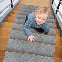 Wapasezyar Pack of 15 Stair Treads Mats, 55 cm x 19 cm, Non-Slip Stair Mats, Stair Carpet Self-Adhesive for Wooden Steps
