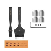 WUTA 3rd Gen Professional Leather Punch Tools, Removable Lacing Stitching Chisel Round Hole Kit for Leather Craft, DIY Belts, Bags