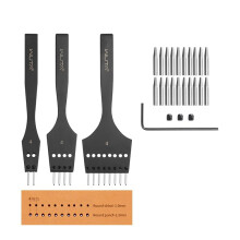 WUTA 3rd Gen Professional Leather Punch Tools, Removable Lacing Stitching Chisel Round Hole Kit for Leather Craft, DIY Belts, Bags