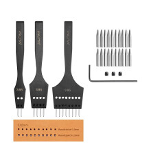 WUTA 3rd Gen Professional Leather Punch Tools, Removable Lacing Stitching Chisel Round Hole Kit for Leather Craft, DIY Belts, Bags