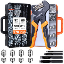Preciva Eyelet Punch Kit with 370Pcs Eyelets, 4 Quick-Change Eyelet Dies & 4 Hole Punches, Ratchet Grommet Tool with Self-Locking Mechanism