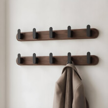 Jugen Coat Hooks Wall Mounted â“ Solid Black Walnut Wooden Coat Rack, 5 Matte Black Heavy Duty Hooks for Coats, Clothes & Bags, Hidden Mount Design
