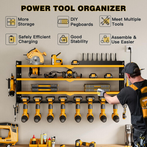 NattyDot Power Tool Organizer Wall Mount with Charging Station,Cordless Tool Organizer 8 Drill Holder 1