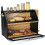Large Bamboo Bread Bin 2 Tier Breadbox Kitchen 19.7"x9.8"x14.5" Black 2