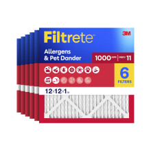 Filtrete 12x12x1 AC Furnace Air Filter, MERV 11, MPR 1000, Micro Allergen Defense, 3-Month Pleated 1-Inch Electrostatic Air Cleaning Filter, 6 Pack