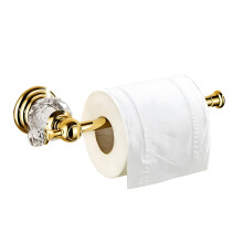 BATHSIR Polished Gold Toilet Paper Holder, Crystal Toilet Roll Holder Bathroom Accessories Modern Zinc Alloy Tissue Hanger Wall Mounted