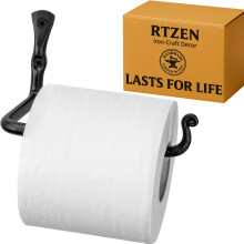 RTZEN Straight Decorative Toilet Paper Holder | Decorative Wrought Iron Handmade Black TP Roll Hanger Décor | Wall Mount Easy Installation