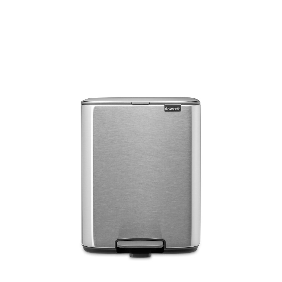 Brabantia Bo Pedal Bin 12L (Matt Steel Fingerprint Proof), Soft Closing Waste Bin With Light Pedal Operation