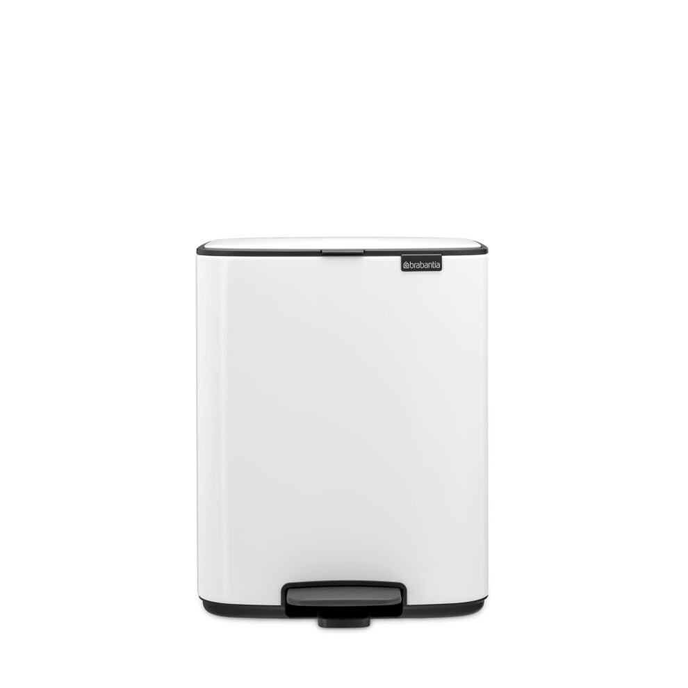 Brabantia Bo Pedal Bin 12L (White), Soft Closing Waste Bin With Light Pedal Operation