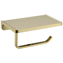 Gold Toilet Roll Holder Wall Mounted, Brushed Brass Bathroom Toilet Paper Holder with Phone Shelf, Superior Hotel Style Solid Thick Zinc Alloy