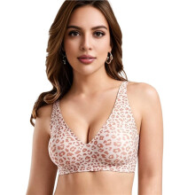 Damesbeha met Diepe V-Hals, Luipaardprint, Naadloos, Draadloos, Volledige Dekking, Comfortabele Beha Roze Luipaardprint L