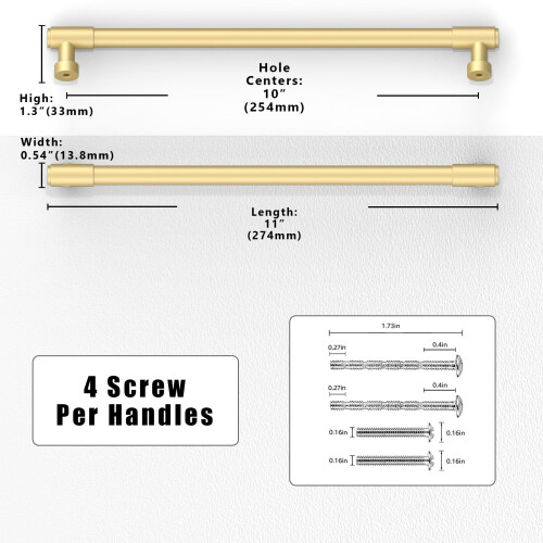 Asimerdeco 10 Pack Brushed Gold Cabinet Pulls 10 Inch(256mm) Kitchen Cupboard Handles Cabinet Hardware Drawer Pulls 1